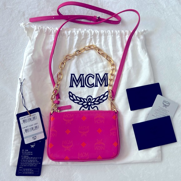 MCM | Bags | Mcm Color Splash Logo Mini Crossbody Pouch In Hot Pink ...